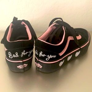 Original VANS black suede BAD FOR YOU Platform tennis shoes.